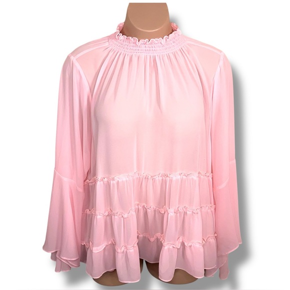 torrid Tops - Size 26 Torrid 4 Pink Ruffle Blouse Long Sleeve Feminine Coquette Pastel
